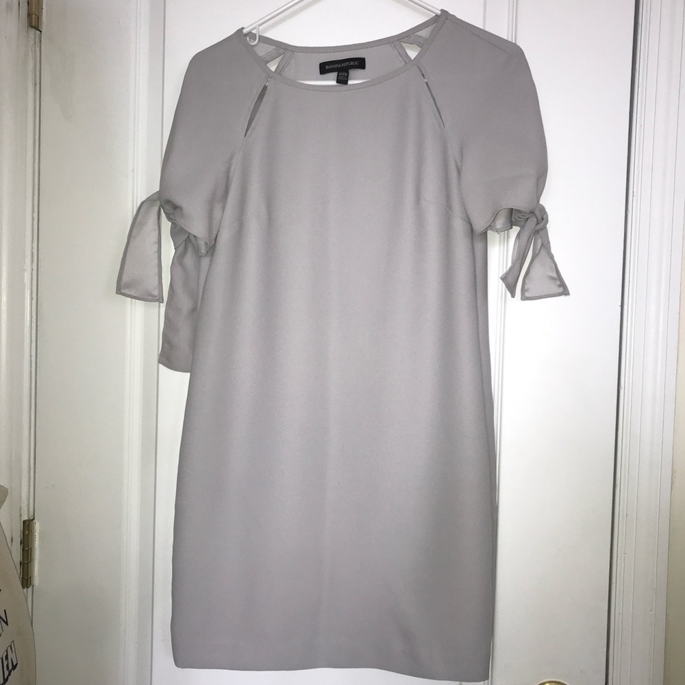Banana Republic Grey straight mini dress with keyholes and tie sleeves